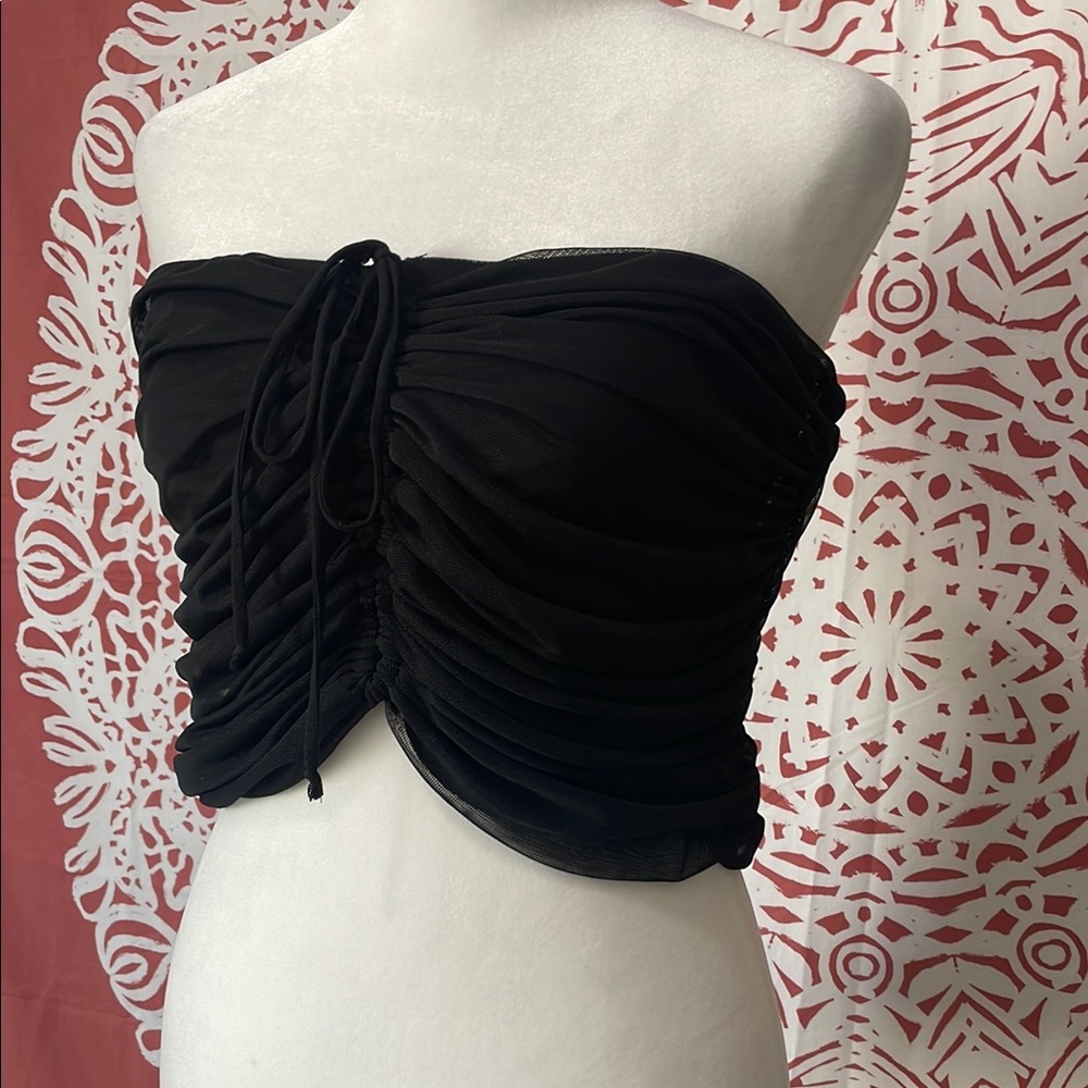 Black Ruched Strapless Top urbane outfitters size large